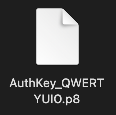 The image shows a file icon containing a private key file used for App Store Connect API authentication.